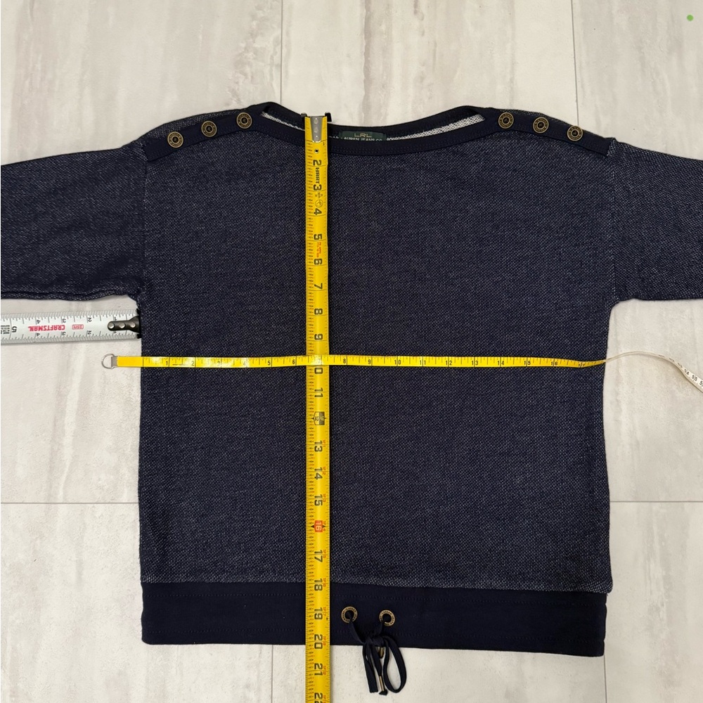 NEW LRL Blue Cotton Blend Stretch French Terry 3/4 Sleeve Pullover sweater PXS - Picture 4 of 8